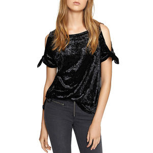 Sanctuary Black Crushed Velvet Cold Shoulder Top
